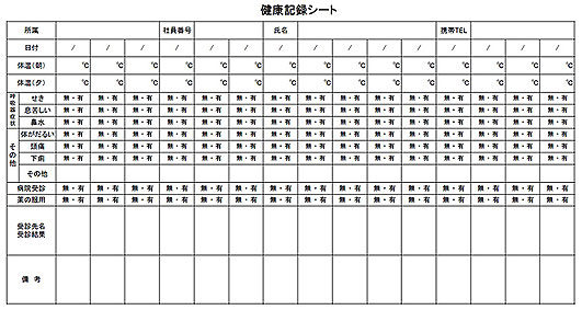 健康記録シートに各自毎記入し履歴を明記